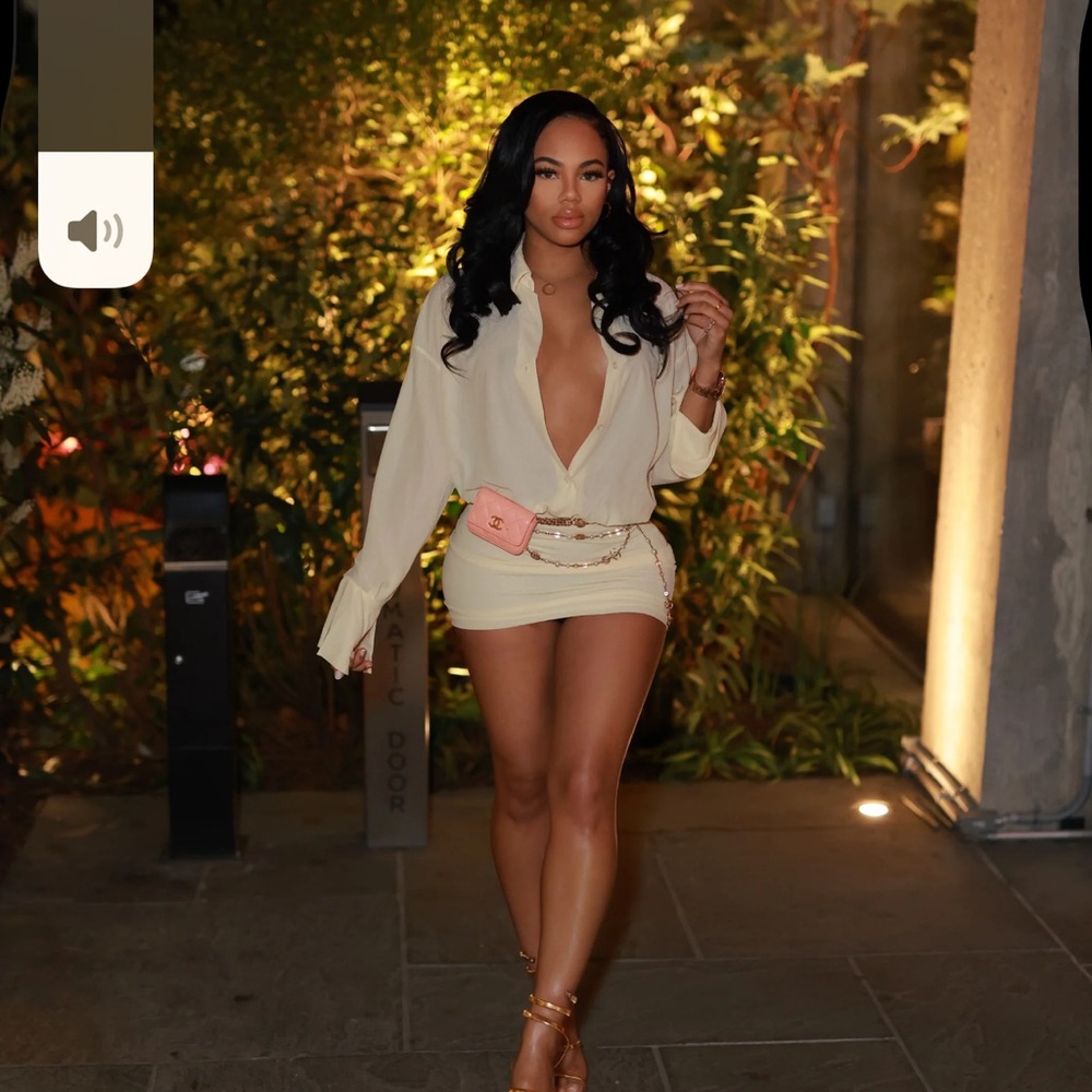 Chic Cream Mini Dress with Gold Accents